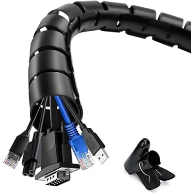 Abbildung von shinfly 2 x 5m Kabelschlauch Selbstschließend Schwarz, Durchmesser 16mm/22mm Flexibel Kabelkanal mit 1 Drahtführungsclip, Kabelschutz Kabelmanagement für TV Computer Schwarz