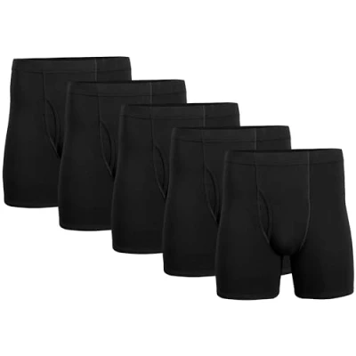 Abbildung von Gildan Herren Boxershorts mit verdecktem Bund, Multipack Retroshorts, Schwarz (5er Pack), Medium