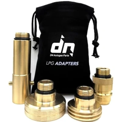 Abbildung von Gomet LPG GPL Autogas Safefill Tank Nachfülladapter Set M22 für alle Europa ACME DISH EURONOZZLE Bajonett mit Tasche