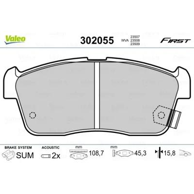 Abbildung von VALEO 302055 Bremsbelagsatz FIRST Vorderachse inkl. Verschleißwarnkontakt ohne Anti Quietsch Blech DAIHATSU: Sirion II, Cuore 6, 7