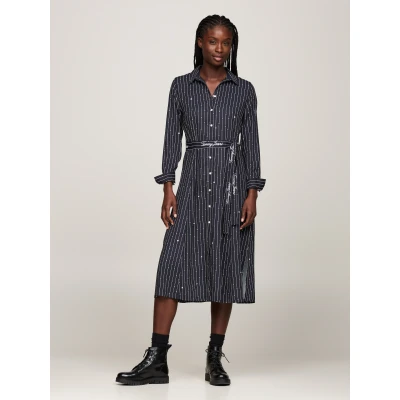 Abbildung von Tommy Jeans Belted MIDI Dress Blusenkleid, Damen, Größe: XS, Black