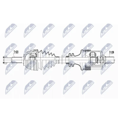 Abbildung von NTY NPW RE 105 Antriebswelle Vorderachse links 651 RENAULT: Clio 3, Modus / Grand Modus, III Grandtour, DACIA: Logan I MCV, Limousine