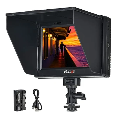 Abbildung von VILTROX DC 70 II 7 Zoll Kamera Video Monitor, 4K Field Monitor Kit mit HDMI AV Eingang/Ausgang für Canon Nikon Sony DSLR Kamera, Peaking Focus Assist Sonnenblende/Akku