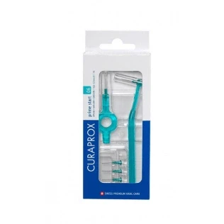 Abbildung von Curaprox Interdentalbürsten Set CPS 06 prime start, Starterset mit 5 Bürsten, 2 verschiedene Halter, türkis, 0.6 mm Durchmesser, 2.2 Wirksamkeit