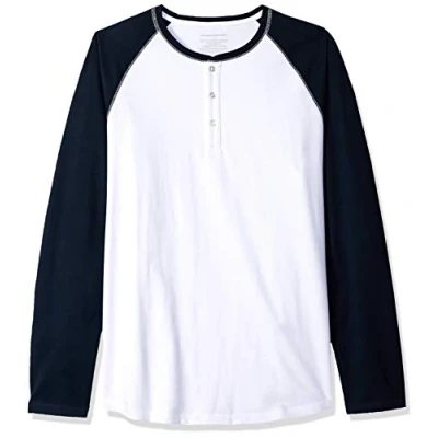 Abbildung von Amazon Essentials Herren Henley Shirt mit Langen Ärmeln und normaler Passform (erhältlich in Big &amp; Tall), Marineblau Weiß, XL