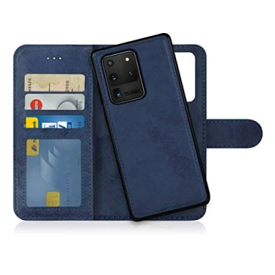 Abbildung von MyGadget Flip Case für Samsung Galaxy S20 Ultra [ abnehmbare Magnet Hülle ] Handyhülle aus Kunstleder Klapphülle mit Kartenfach Schutzhülle in Dunkelblau