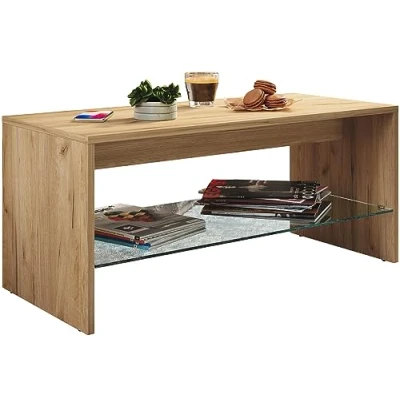 Abbildung von VCM Holz Couchtisch Sofatisch Wohnzimmertisch Beistelltisch Glas Wisal Honig Eiche