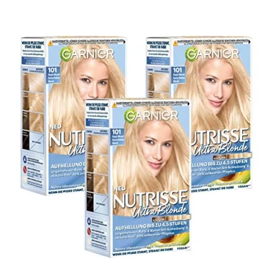 Abbildung von Garnier Nutrisse Dauerhafte Pflege Haarfarbe mit nährenden Fruchtölen, Coloration 8 Wochen Halt, Ultra Crème Tönung, 101 Pearl Blond