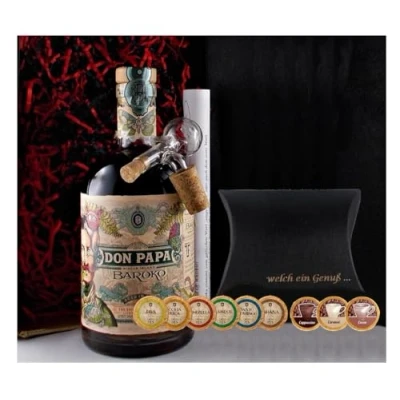 Abbildung von Geschenk Don Papa Rum Baroko + 9 Edelschokoladen in Sorten Glaskugelportionierer