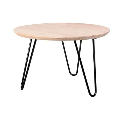 Abbildung von Couchtisch Rund Holz 50x50x31cm Kalmar Hell Runder aus Eichenholz Kleiner Metallbeine Beistelltisch