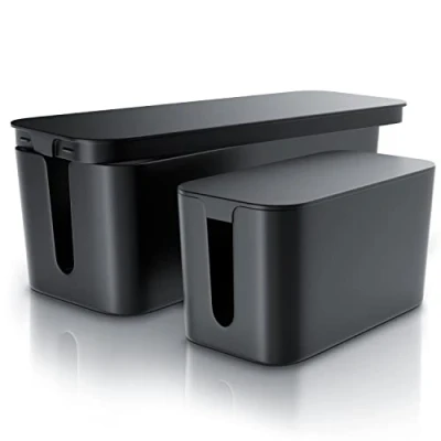 Abbildung von CSL 2er Set Kabelbox Groß und Klein XXL Kabelmanagement Box Kabelkasten zum Kabel verstecken Schutz Sicherheit Anti Rutsch Boden Schwarz