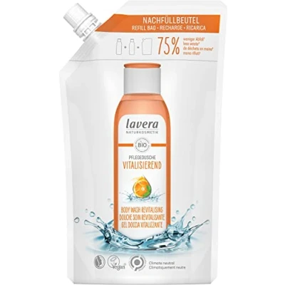 Abbildung von lavera Nachfüllbeutel Pflegedusche Vitalisierend Duschgel mit Bio Orange &amp; Minze hautschonende sanfte Reinigung sonnig frischer Orangenduft Naturkosmetik vegan (1 x 500 ml)
