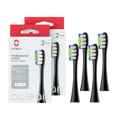 Abbildung von Oclean Bürstenköpfe Professional Clean Schwarz, Zahnbürstenkopf mit DuPont Borsten für Elektrische Zahnbürste, W Shape Ersatzbürsten geeignet Schallzahnbürsten, 4 pack