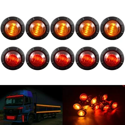 Abbildung von KATUR 3/4 „Round LED Frontrückseitenmarkierungs Indicators Licht wasserdichte Gewehrkugel Räumungsmarkierungsleuchte 12V für Auto LKW (5 Stück Bernstein + 5pcs rot)