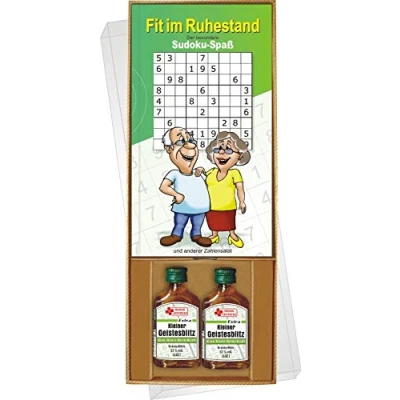 Abbildung von AV Andrea Verlag Fit im Ruhestand der besondere Sudoku Rätzel Spaß Geschenke Set Box mit Kräuterlikör Kleiner Geistesblitz Rentner Power Senioren Freizeit Oma Opa