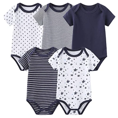 Abbildung von Chamie Baby Bodys Kurzarm Bekleidungsset für Neugeborene Jungen und Mädchen Baumwolle Marineblau 3 6 Monate 5er Pack