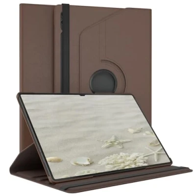 Abbildung von EAZY Case Tablet Hülle für Samsung Galaxy Tab S10 Ultra/Tab S9 Ultra Schutzhülle Smart Rotationcase zum Aufstellen Klapphülle 360 drehbar mit Standfunktion Tasche Kunstleder Braun