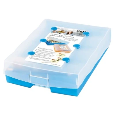 Abbildung von HAN Lernbox CROCO 2 6 19, einfach Vokabeln lernen mit 19 Kästchen, 1 x Bleistift, DIN A8 Karteikasten für 2.000 Karten, inkl. 100 Karteikarten, Karteibox, Archivbox, 9988 643, transluzent / blau