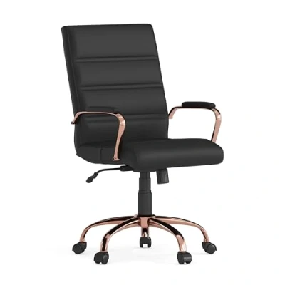 Abbildung von Flash Furniture Chefsessel, Drehstuhl, schwarzes Leder, rotgoldfarbenes Gestell, 61 x 58,4 103,5 cm (B T H)