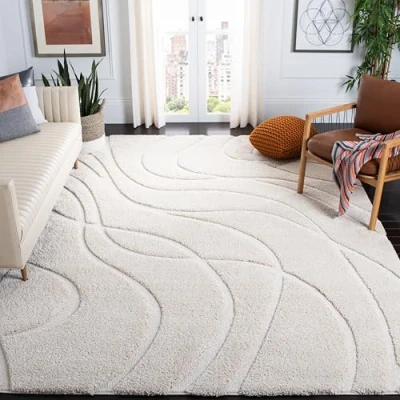 Abbildung von SAFAVIEH Zottelig Teppich für Wohnzimmer, Esszimmer, Schlafzimmer Florida Shag Collection, Hoher Flor, Creme, 244 X 305 cm