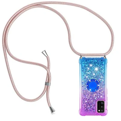 Abbildung von YuhooTech Handykette Hülle Kompatibel mit Samsung Galaxy A41 Quicksand Glitzer Band Silikon Handyhülle Kordel Umhängenband Schnur Treibsand Case zum Umhängen