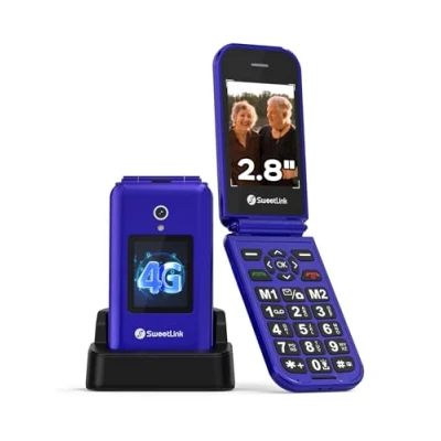 Abbildung von SweetLink F4PLUS 4G Seniorenhandy Klapphandy ohne Vertrag mit großen Tasten, Handy für Senioren 2,8“ Display, 1400mAh Akku, SOS Notruffunktion, Fotokontakt, USB C Ladestation, Dual Nano SIM,Blau