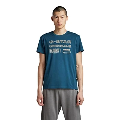 Abbildung von G STAR RAW Herren Originals Stamp T Shirt, Blau (nitro D22378 336 1861), L