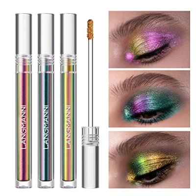 Abbildung von 3 teilige flüssige Chamäleon Lidschatten Make up Set, Metallic Changing Langanhaltende holografische Glitter Multichrome (#A)