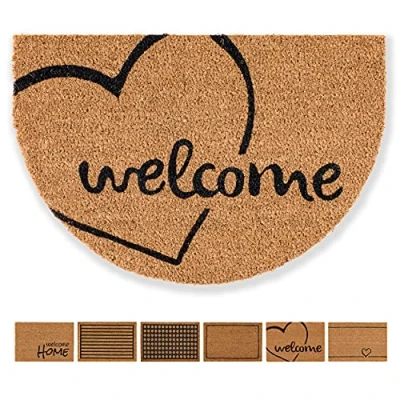 Abbildung von Carpido Fußmatte Kokos Welcome Herz Design Halbrund Sauberlauf 40x60 cm Türmatte Innen Bereich antibakterielle Kokosmatte natürliches Material