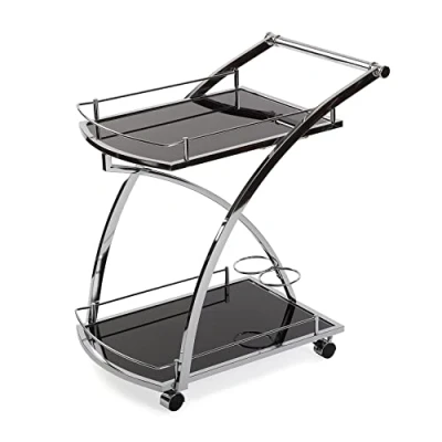 Abbildung von Versa Driana Wagen für Küche, Wohnzimmer oder Esszimmer, moderne Servierwagen, Maßnahmen (H x L B) 73 46 66 cm, Glas und Metall, Farbe: Schwarz