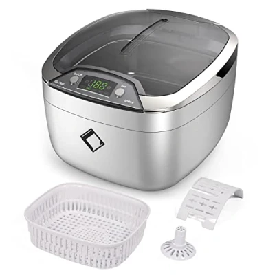 Abbildung von LifeBasis Ultraschallreinigungsgerät Ultraschallreiniger Brillenreinigungsgerät 850ml Ultraschallgerät mit LED Beleuchtung Zahnspangenreinigung Ultraschallbad für Brille CDs DVD Schmuck Uhren Silber