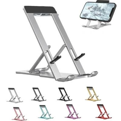 Abbildung von Presencte Fashion Folding Bracket Cell Phone, Portable Bracket, Aluminum Desk Phone Stand,Adjustable Stand for with All Smartphones,Tablets (Silver)
