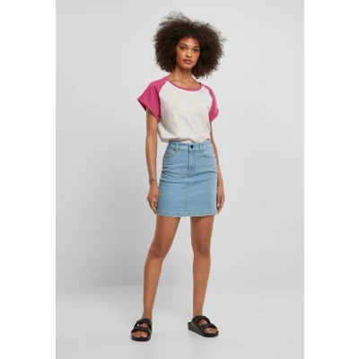 Abbildung von Urban Classics Contrast Raglan Tshirt print, Damen, Größe: XS, Lightgrey/brightviolet