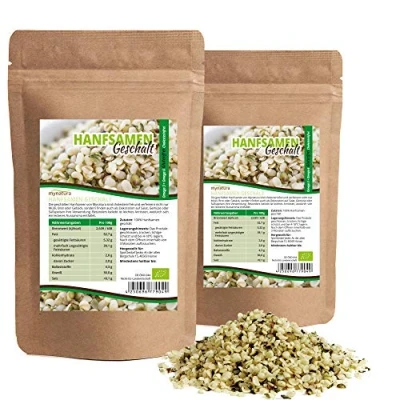 Abbildung von Mynatura Bio Hanfsamen Geschält 1000g Glutenfrei, Cholesterinfrei, Nährstoffreich Omega 3 + 6 Vegetarisch und Vegan Qualität (DE ÖKO 044) ((2x1000g))