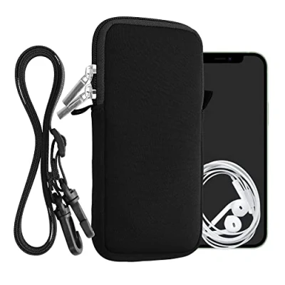 Abbildung von kwmobile Handytasche für Smartphones XXL 7&quot; Neopren Handy Hülle Schwarz mit Kordel Tasche Handykette 17,7 x 8,5 cm Innenmaße