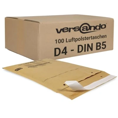 Abbildung von versando 100x D4 Luftpolsterumschläge Innenmaß 180 x 265 mm Außenmaß 200 275 braun/goldgelb für DIN B5 / A5 DVD