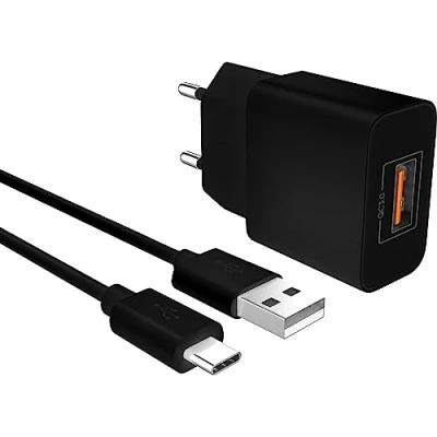 Abbildung von MyGadget 1x USB C Ladegerät Quick Charge Netzteil QC 3.0 &amp; 1m Typ Kabel für Smartphone Tablet u.a. Apple iPhone 15 I iPad Air Pro Samsung S24 S23 Schwarz