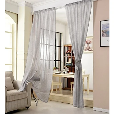 Abbildung von WOLTU Gardinen transparent mit Kräuselband Vorhang Leinenoptik Halbtransparent Voile Leinenvorhang Stores Fensterschal Dekoschal Wohnzimmer Kinderzimmer Schlafzimmer, 140x225 cm Hellgrau (1 Stück)
