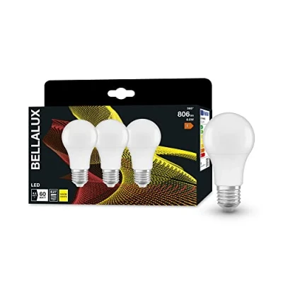 Abbildung von BELLALUX LED Lampe für E27 Sockel, matte Optik ,Warmweiß (2700K), 806 Lumen, Ersatz herkömmliche 60W Leuchtmittel, nicht dimmbar, 3 er Pack