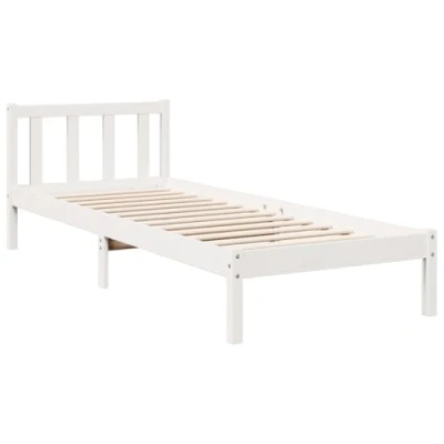 Abbildung von vidaXL Massivholzbett, Holzbett Extra Lang ohne Matratze, Bettgestell mit Lattenrost Kopfteil, Bett Einzelbett für Schlafzimmer, Weiß 80x210cm Kiefernholz