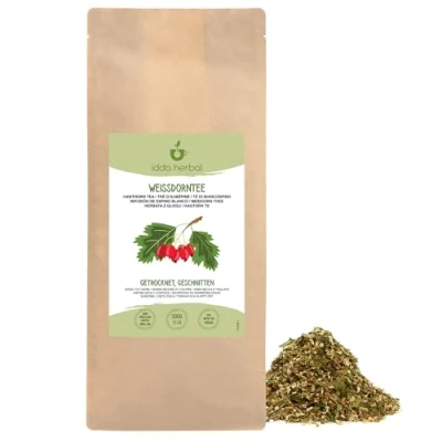 Abbildung von Weißdorn Loser Tee (500g), Blätter mit Blüten, Weissdorn getrocknet und geschnitten, 100% Natürlich rein für die Zubereitung von Kräutertee Weißdorntee