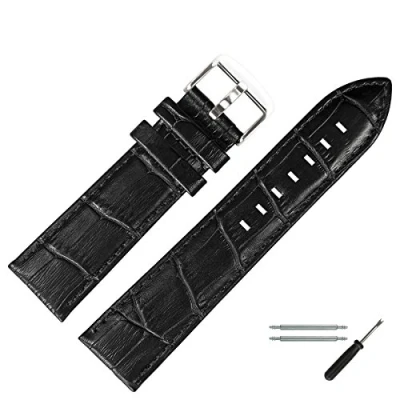 Abbildung von MARBURGER Uhrenarmband 22mm Leder Alligator Prägung, Prägung Rindsleder mit Naht in Artikelfarbe Ersatz Teil