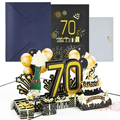 Abbildung von Joyoldelf Geburtstagskarte zum 70. Pop Up Grußkarten, 3D Karte Geburtstag Grußkarte, Geburtstagskarten mit Umschlag für Frauen Mütter Mädchen Männer Freunde Romantik Geschenk
