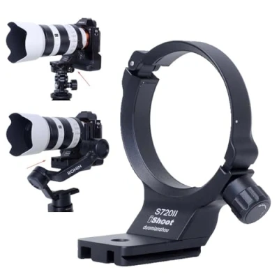 Abbildung von iShoot Metall Objektivhalsband, Stativ Halterungsring, kompatibel mit Sony FE 70200 mm F4 Macro G OSS II, Objektivstütze, Halterung unten, Arca Swiss Fit, Schnellwechselplatte für Klemmkopf und