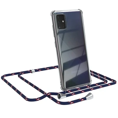Abbildung von EAZY CASE Handykette kompatibel mit Samsung Galaxy A51 Handyhülle Umhängeband, Handykordel Schutzhülle, Silikonhülle, Hülle Band, Stylische Kette für Smartphone, Navy Camouflage