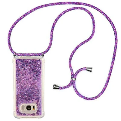 Abbildung von HongMan Handykette Hülle für Samsung Galaxy S8 Cover Quicksand Glitzer mit Band Silikon Handyhülle Kordel Umhängenband Schnur Treibsand Case zum Umhängen