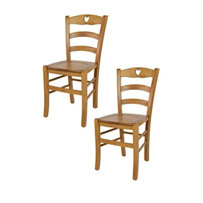 Abbildung von t m c s Tommychairs 2er Set Stühle Cuore für Küche und Esszimmer, Robuste Struktur aus Buchenholz in der Farbe Eichenholz lackiert Sitzfläche Holz