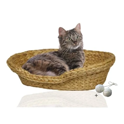 Abbildung von Rohrschneider Tierkorb Komfortables Katzenkörbchen aus Wasserhyazinthe geflochten, Katzenbett