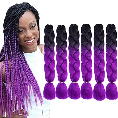 Abbildung von ombre Flechten Haar Lila Jumbo Flechthaarverlängerungen 6pcs Synthetisches 24 Zoll 2 Ton Schwarz zu Häkeln 100g (Schwarz Lila)