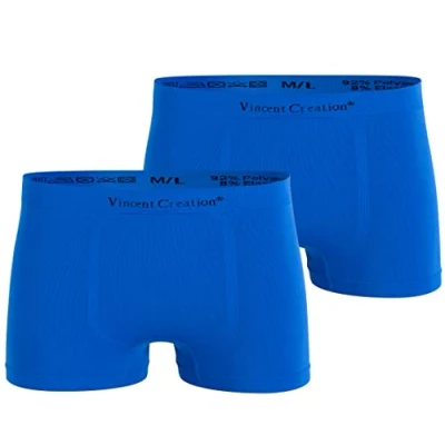 Abbildung von Vincent Creation 2er Pack Herren Seamless Boxershorts Pant, Nahtlose Retroshorts in geschmeidig weichem Microfaser, frei von AZO Farbstoffen. Blau/blau_S/M